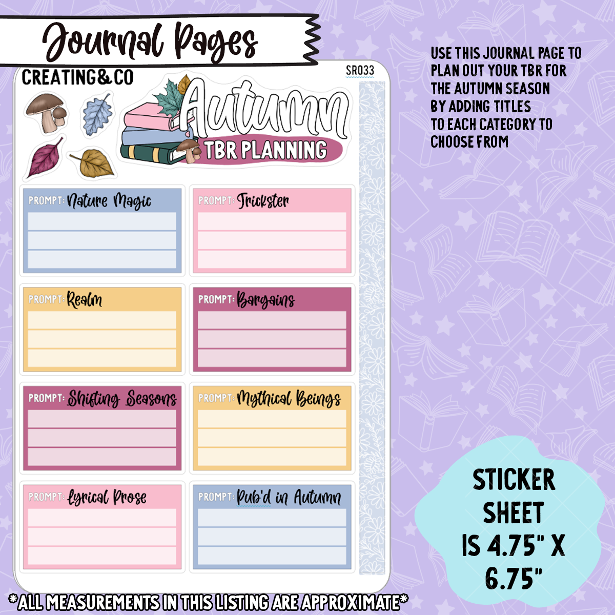 Fae & Folklore 2025 Fall Reading To Be Read Builder Sticker Sheet - SR033