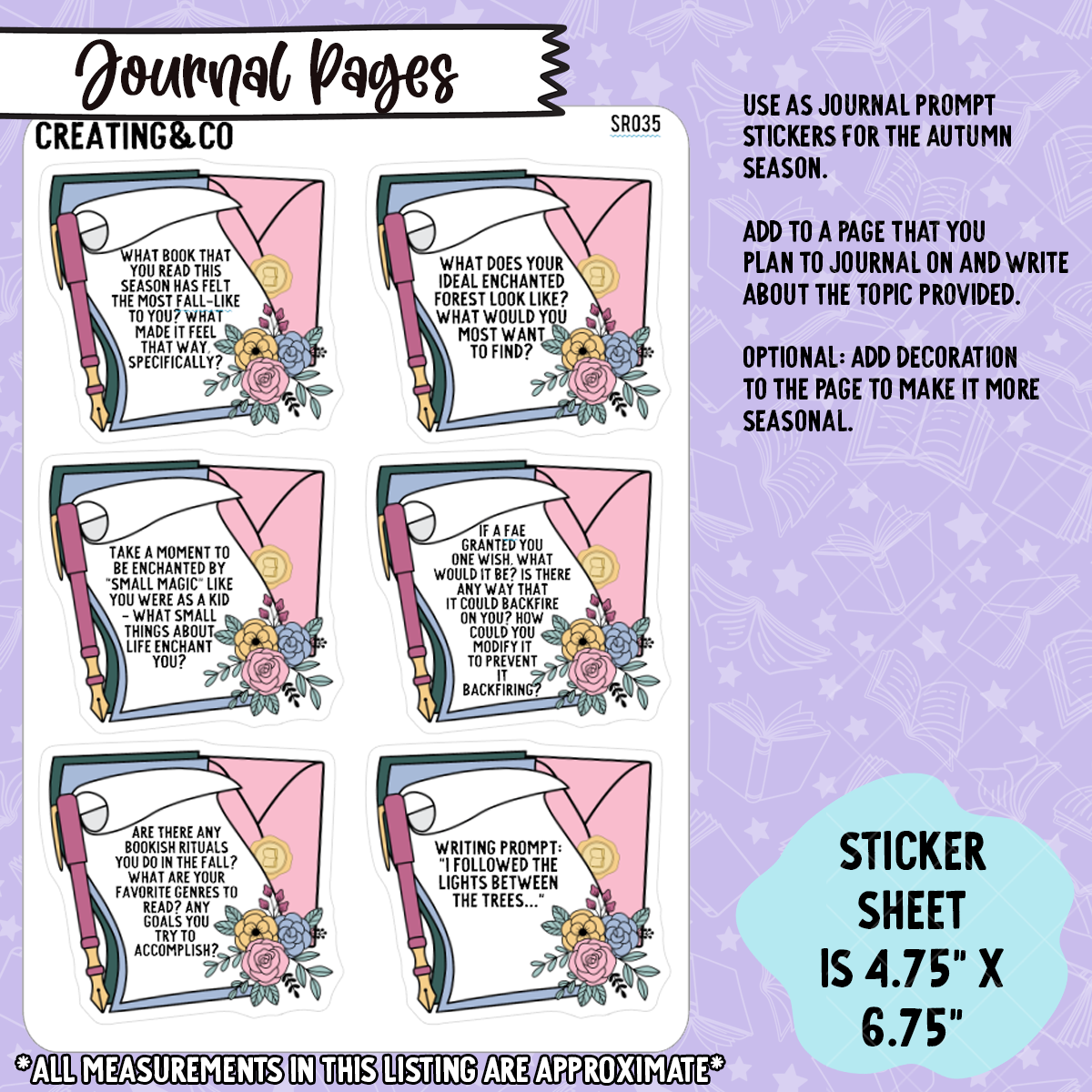 Journal Prompts Fae & Folklore 2025 Fall Reading Sticker Sheet - SR035