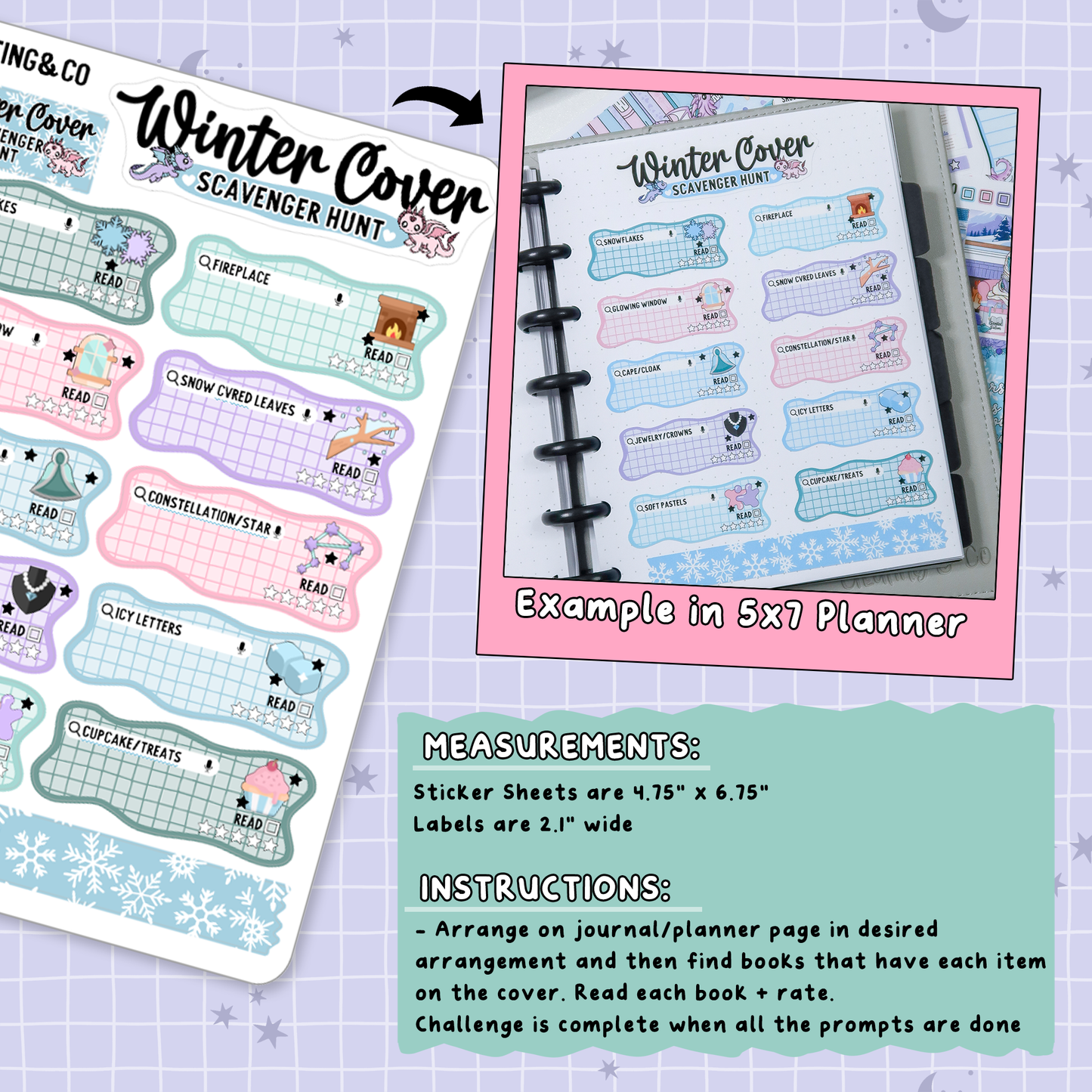 Winter Book Cover Scavenger Hunt Reading Challenge Planner Sticker Set - SRC003