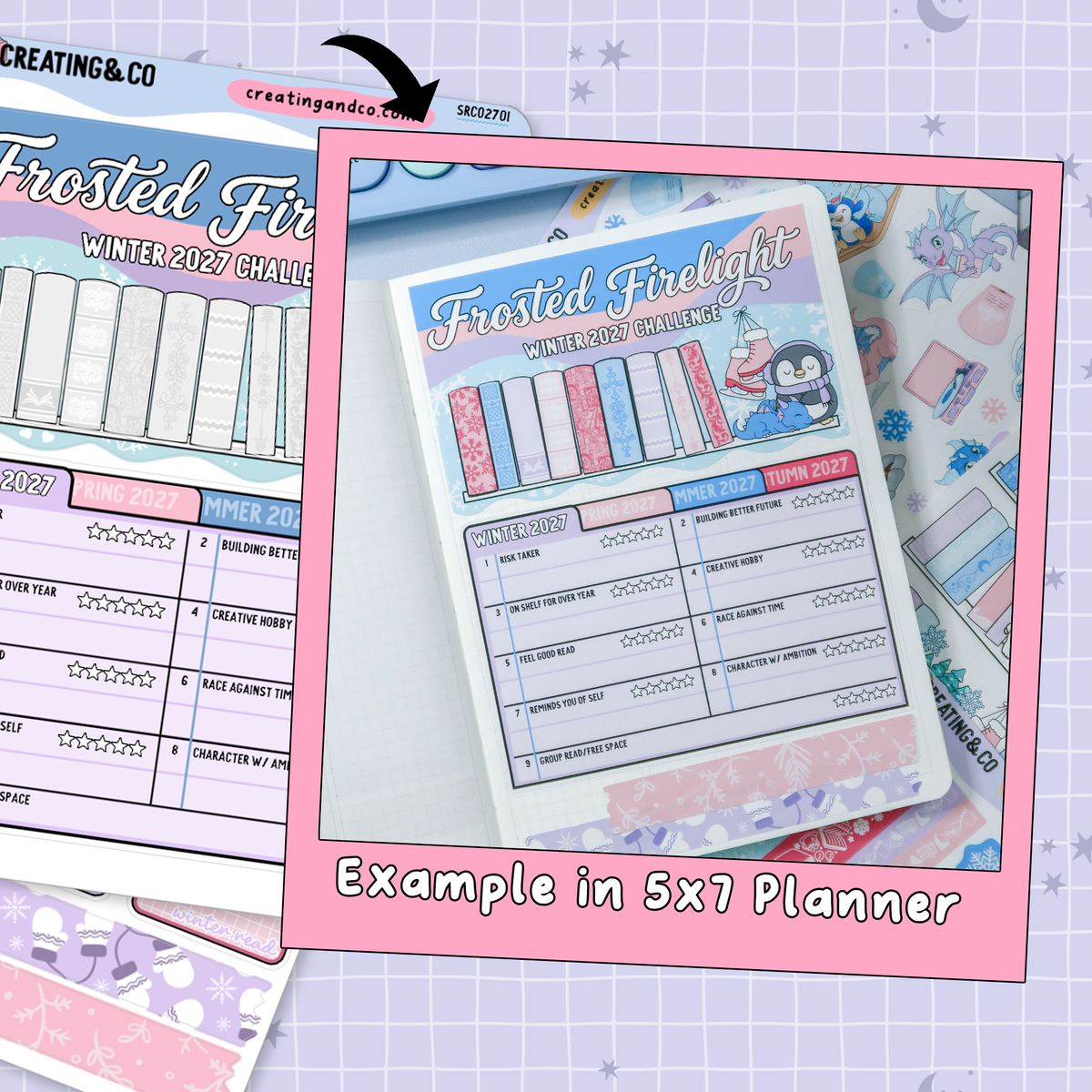 Frosted Firelight Dragon Winter Reading Challenge Planner Sticker Set - SRC027