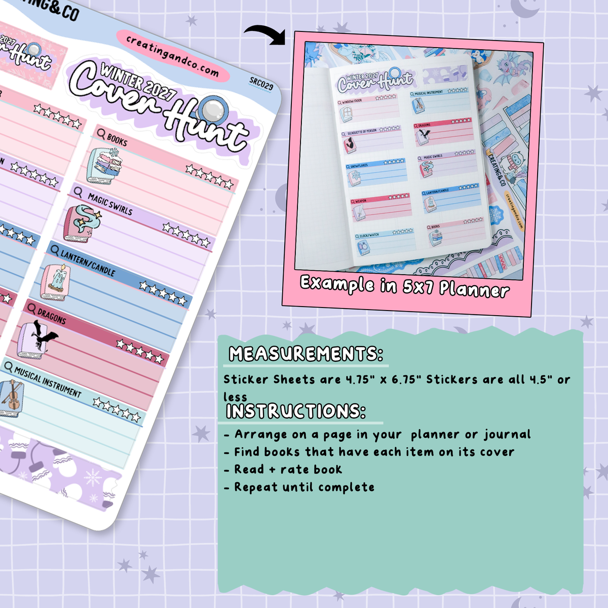 Frosted Firelight Dragon Winter Book Cover Scavenger Hunt Reading Challenge Planner Sticker Set - SRC029