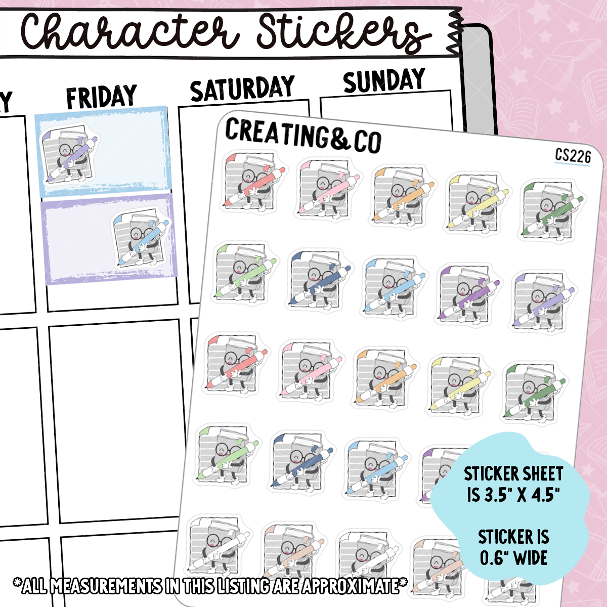 Writing Booksy Character Functional Planner Stickers - CS226