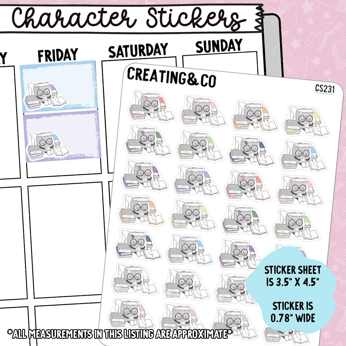Sleeping with Books Booksy Character Functional Planner Stickers - CS231