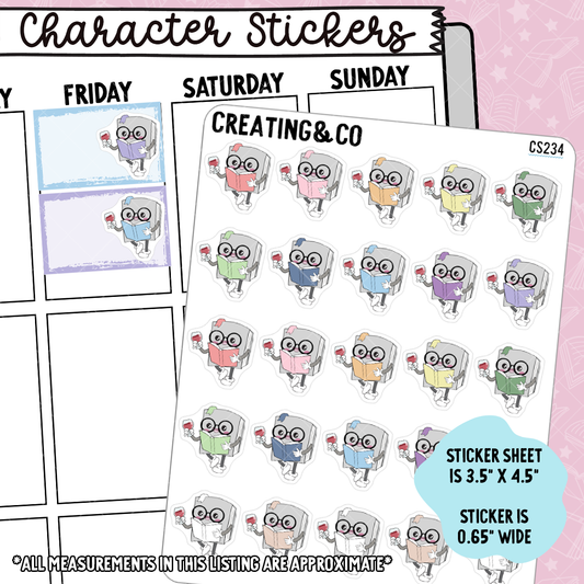 Wine Reading Booksy Character Functional Planner Stickers - CS234