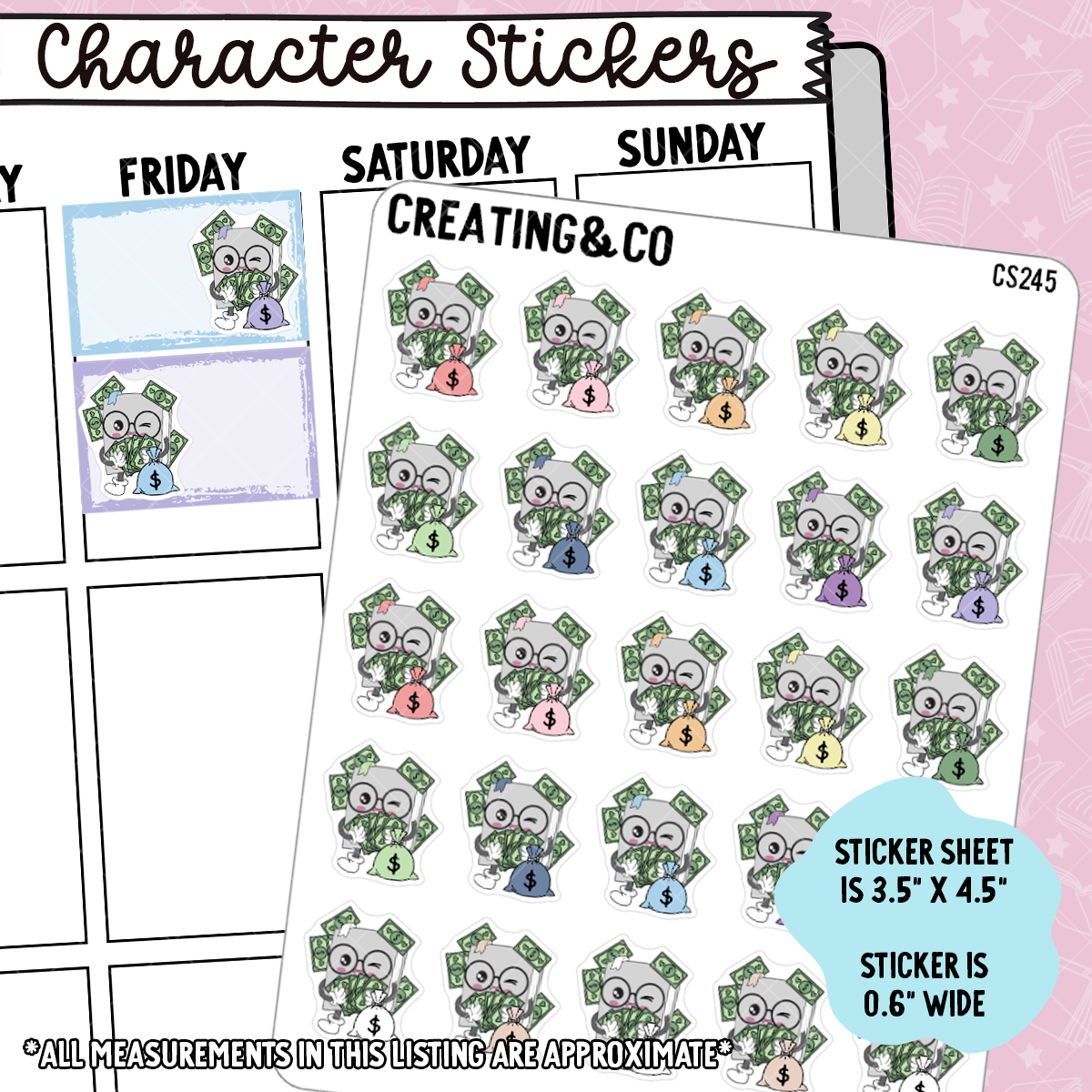 Payday, Money Booksy Character Functional Planner Stickers - CS245