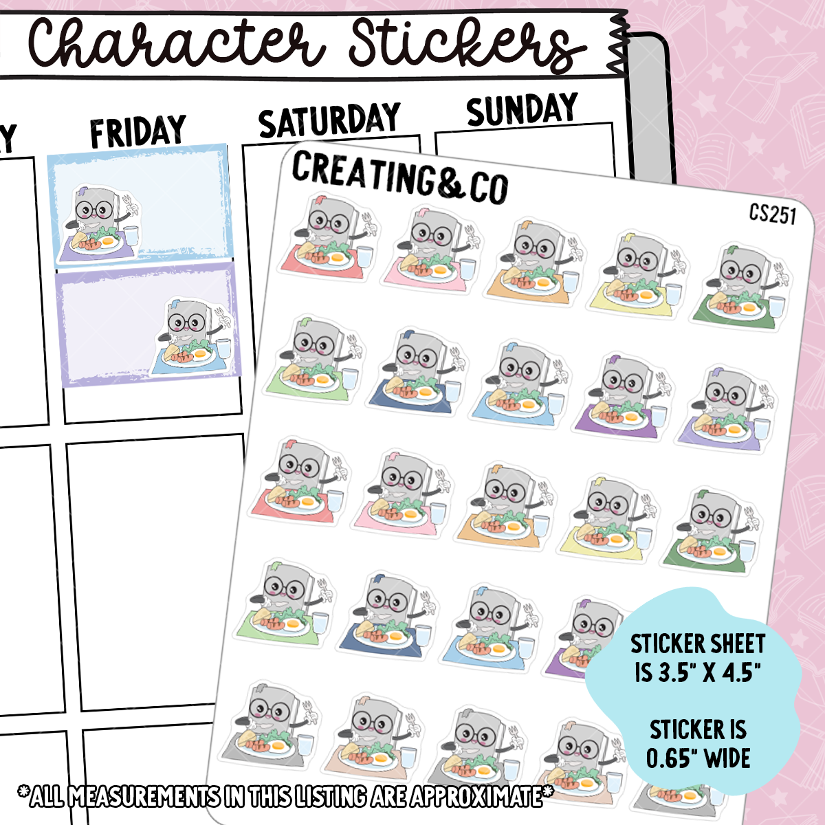 Meal, Dinner, Eating Booksy Character Functional Planner Stickers - CS251