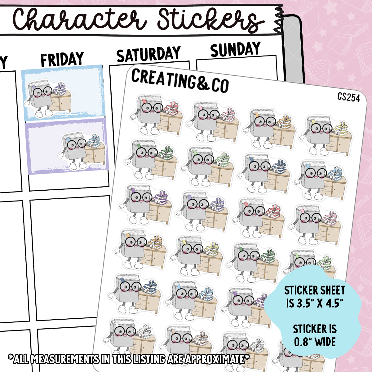 Dusting Booksy Character Functional Planner Stickers - CS254
