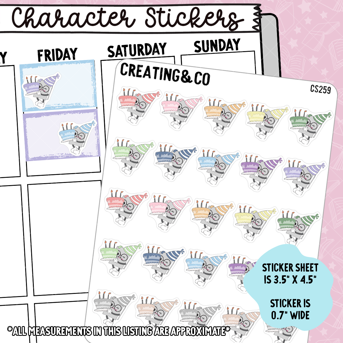 Birthday Booksy Character Functional Planner Stickers - CS259