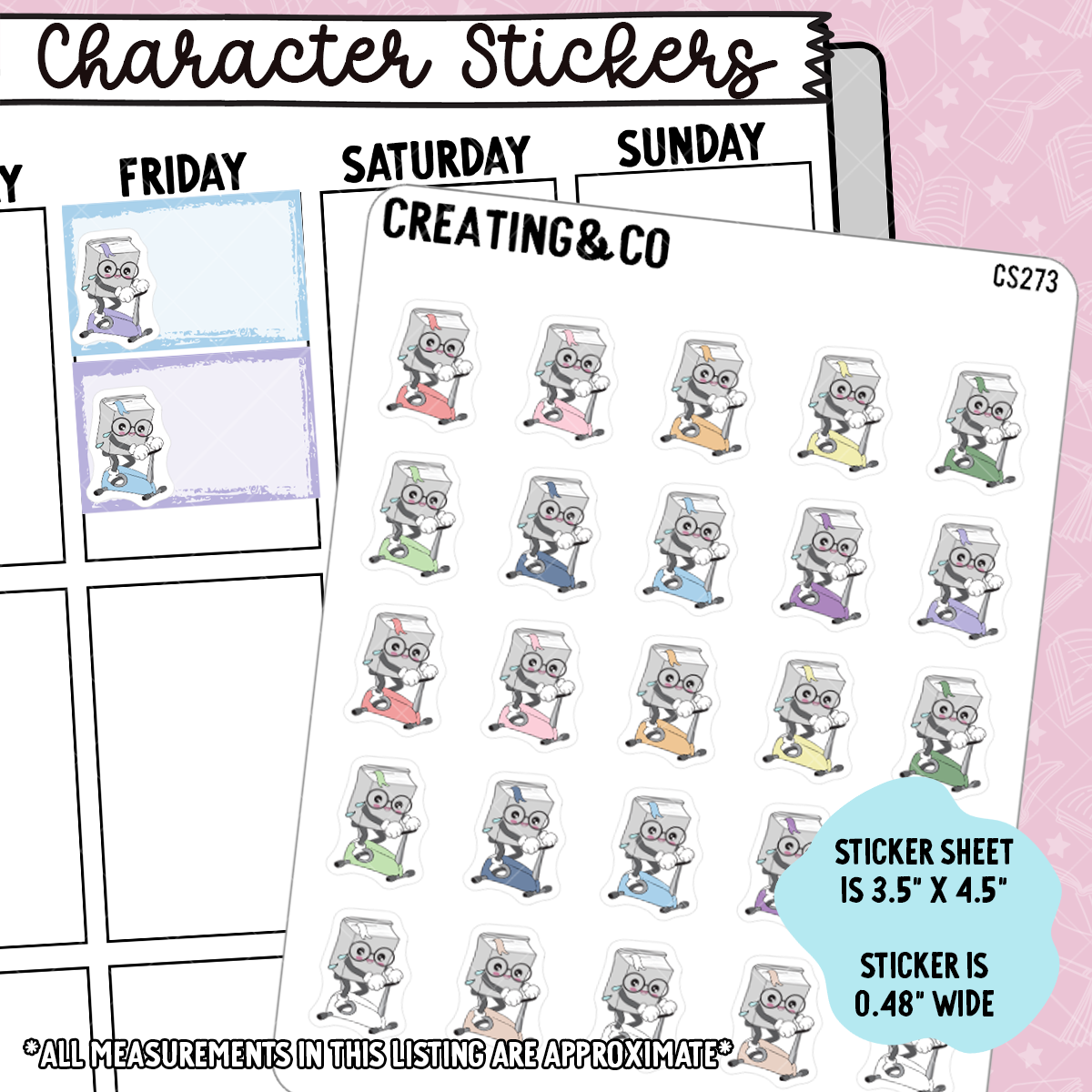Cycling, Spin Bike Booksy Character Functional Planner Stickers - CS273