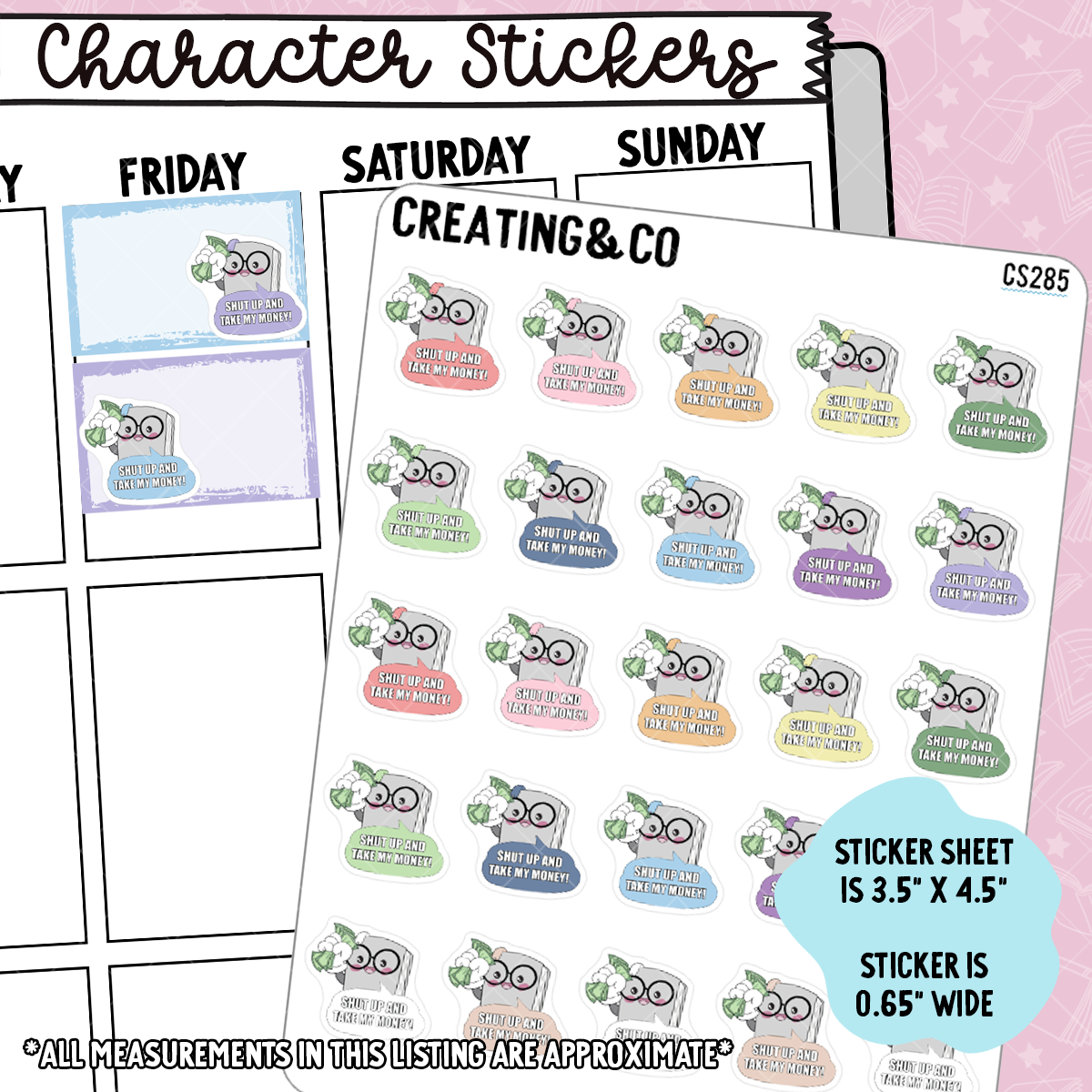 Take My Money Booksy Character Functional Planner Stickers - CS285