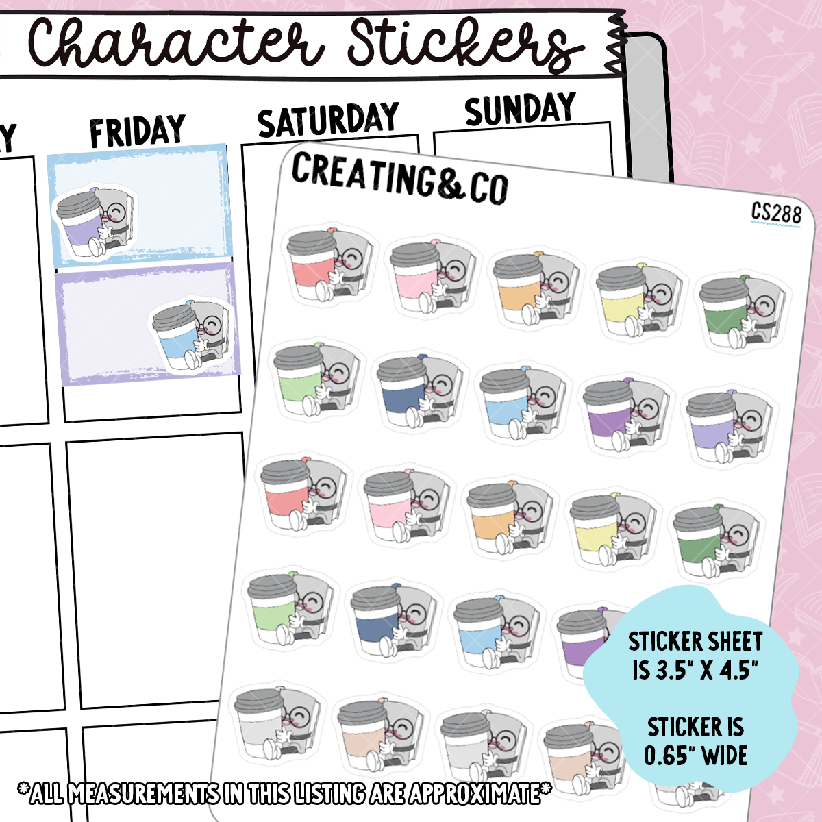 Coffee Booksy Character Functional Planner Stickers - CS288