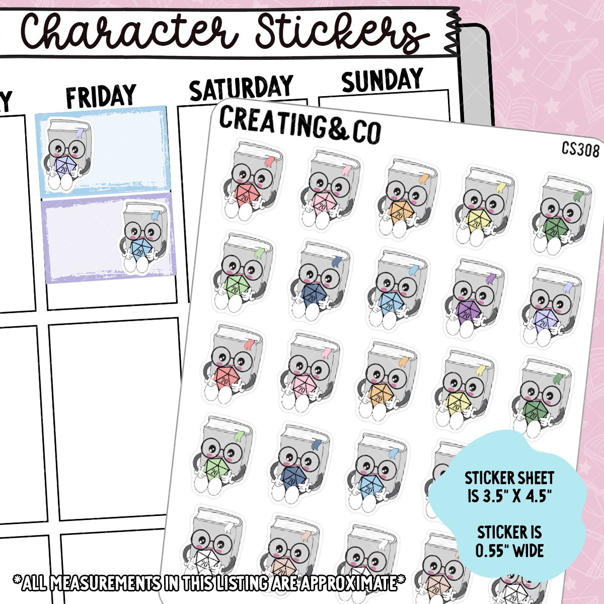 D20 Dice Booksy Character Functional Planner Stickers - CS308
