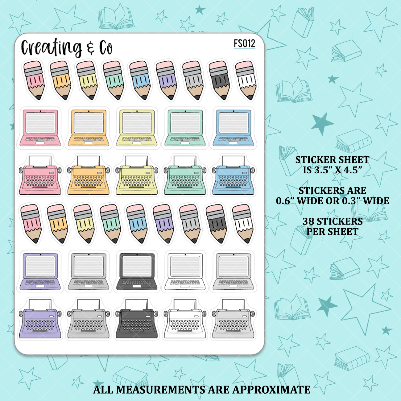 Writer Icons Functional Stickers - Pencil, Type Writer, Laptop  - FS012