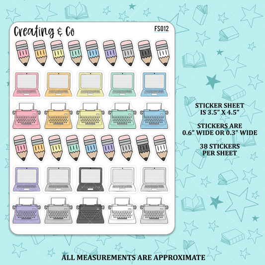 Writer Icons Functional Stickers - Pencil, Type Writer, Laptop  - FS012