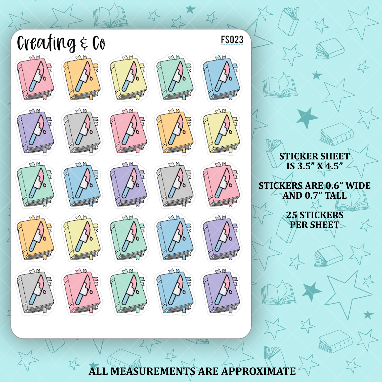 Slasher Book Genre Icon Functional Stickers - FS023