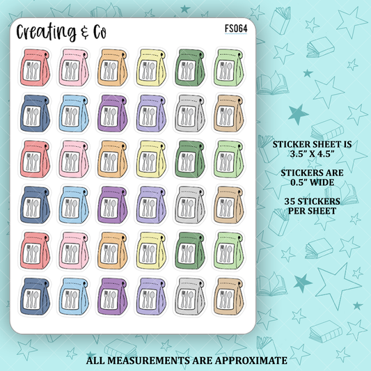 To Go Bag Food Icon Functional Stickers  - FS064
