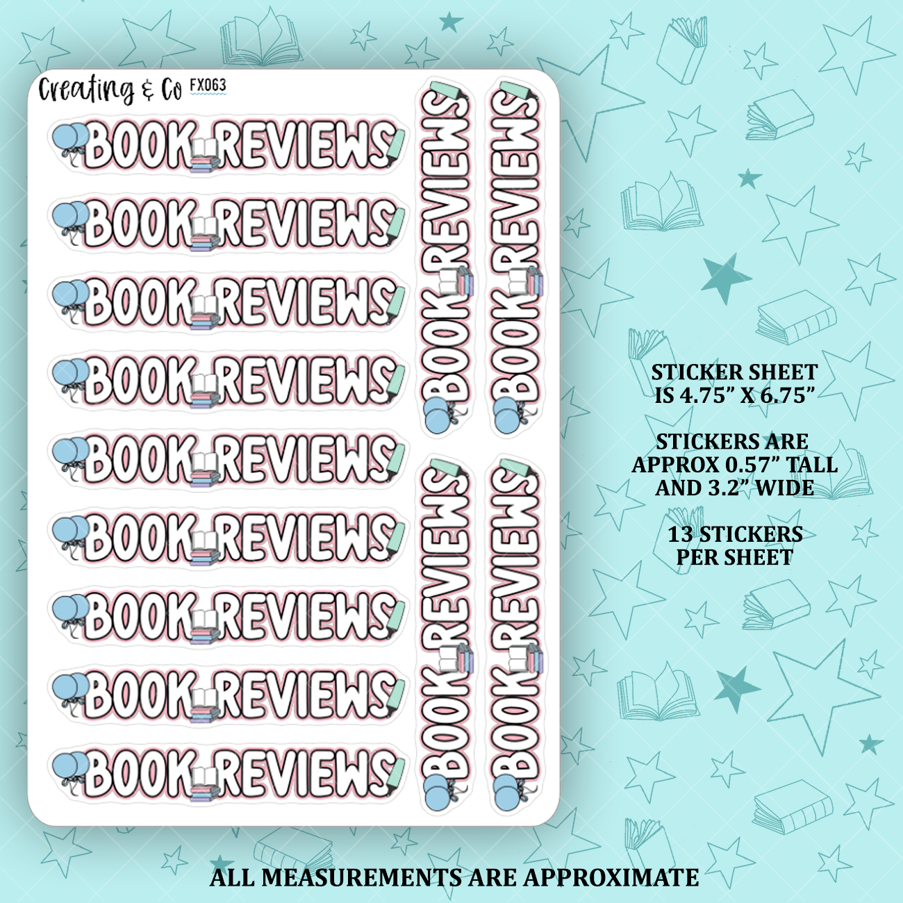 Book Reviews Notebook Header Functional Sticker Sheet - FX063