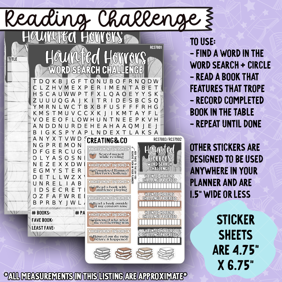Haunted Horrors Word Search 5x7 Dashboard and Sticker Trackers - RC378