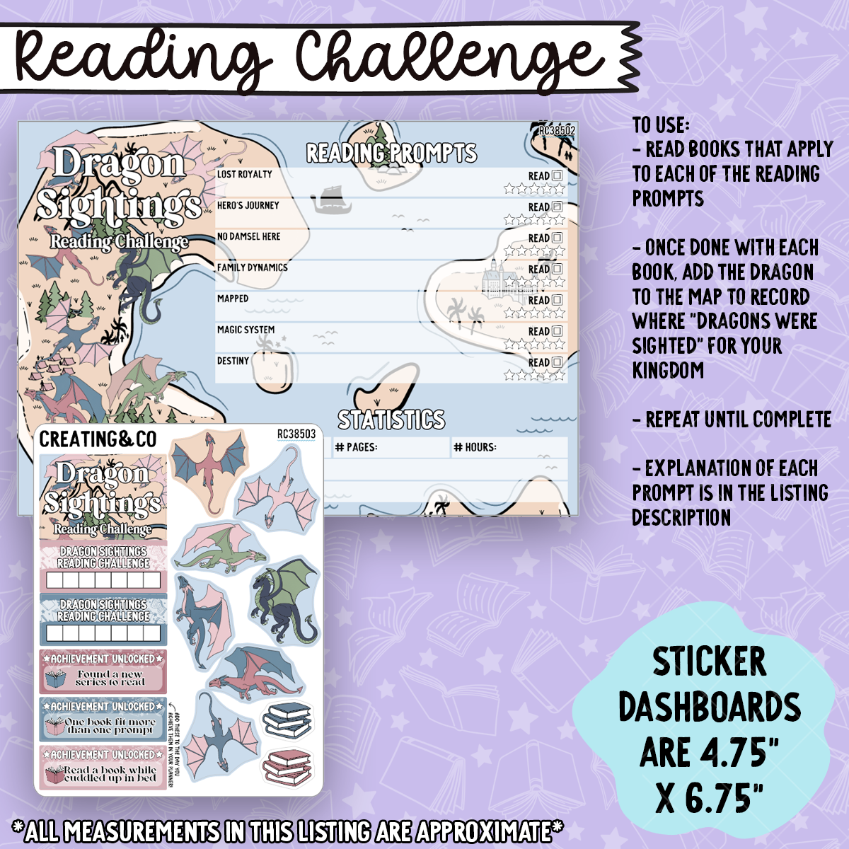For the Sky Dragon Sightings Map 5x7 Reading Challenge Dashboard and Sticker Trackers - RC385