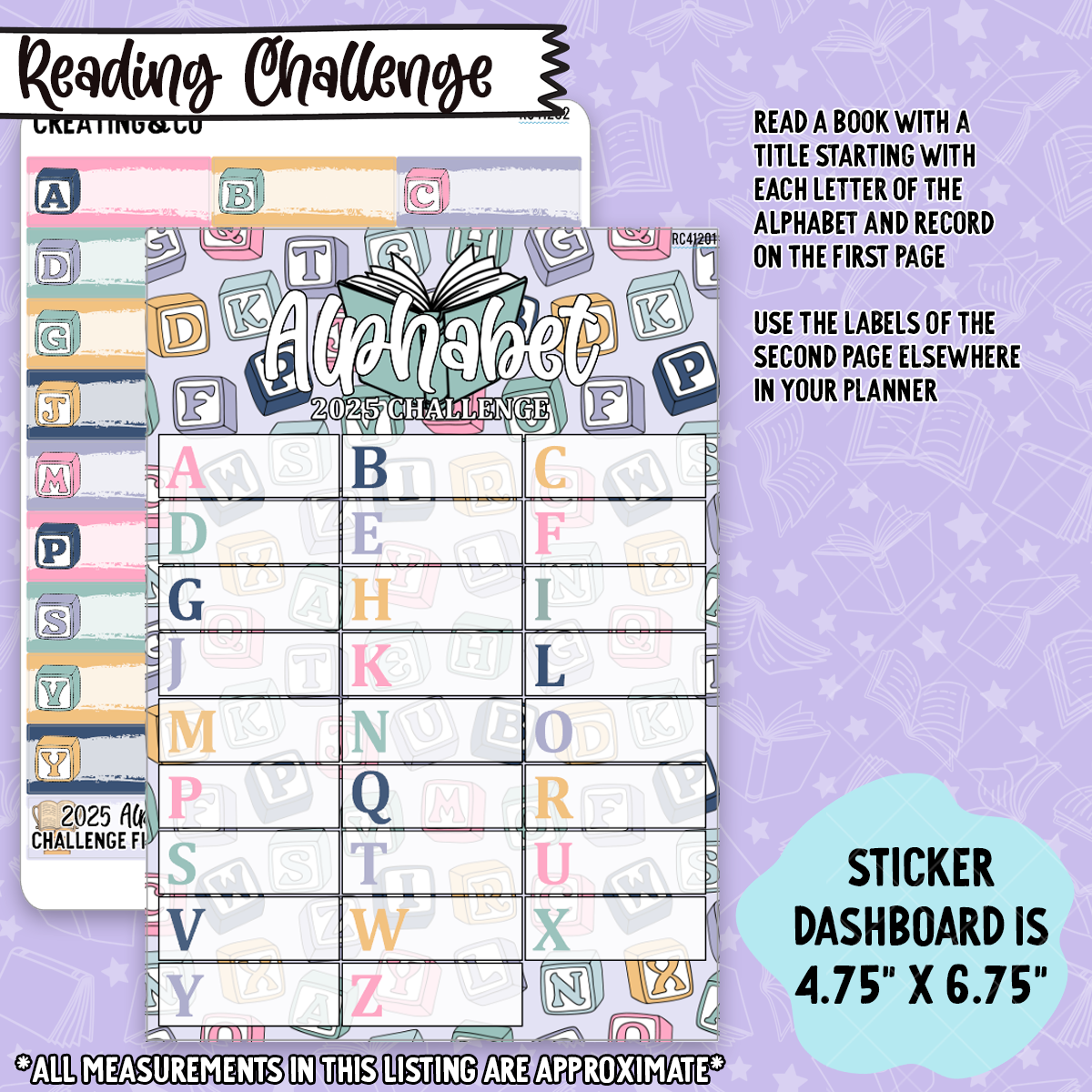 2025 Alphabet Reading Challenge Label Sticker Set - RC412