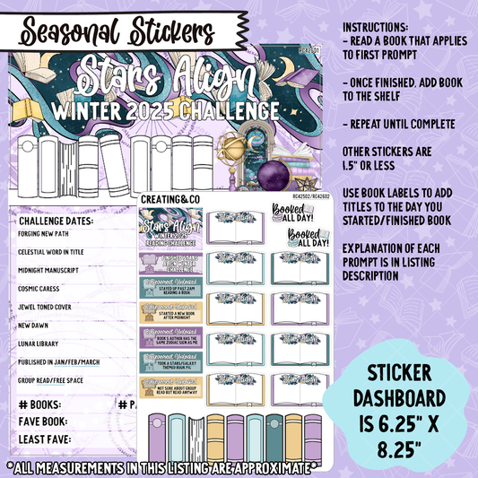 Stars Align 2025 Winter Reading Challenge Dashboard and Sticker Trackers for 7x9 Planners - RC426