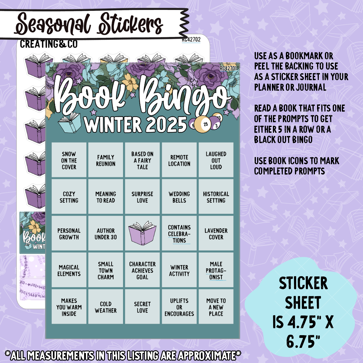 Stars Align 2025 Winter Book Bingo Reading Challenge Dashboard and Sticker Trackers - RC427