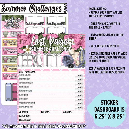 Lost Pages 2025 Summer Reading Challenge Dashboard and Sticker Trackers for 7x9 Planners - RC462