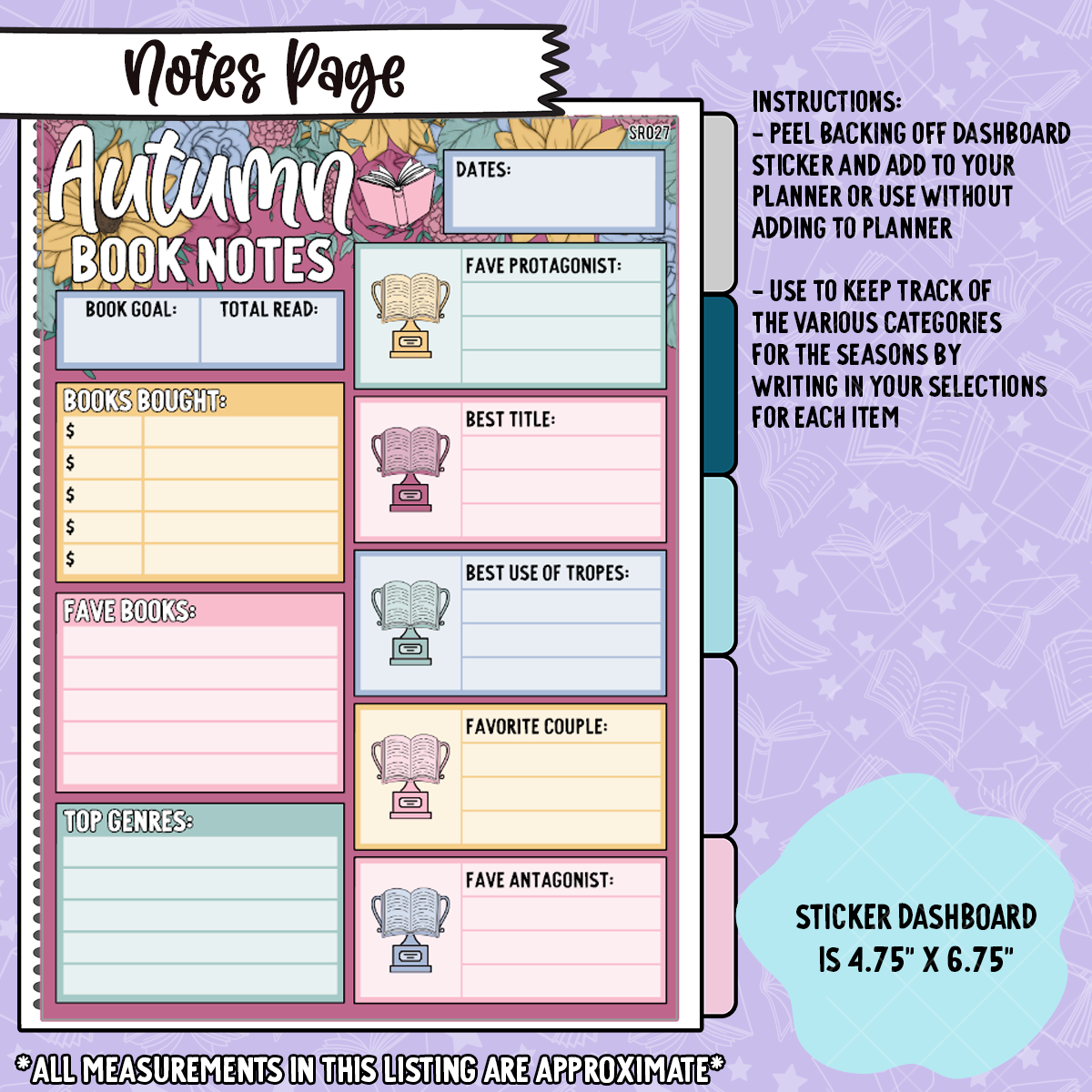 Book Notes - Fae & Folklore 2025 Fall Notes Page Sticker Dashboard - SR027