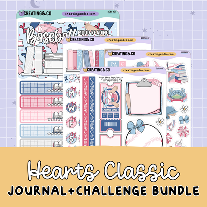 Baseball Romance Hearts Classic Journal + Challenge Bundle