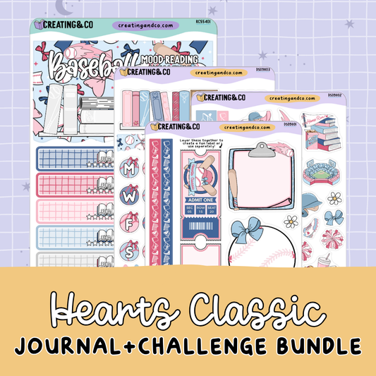 Baseball Romance Hearts Classic Journal + Challenge Bundle