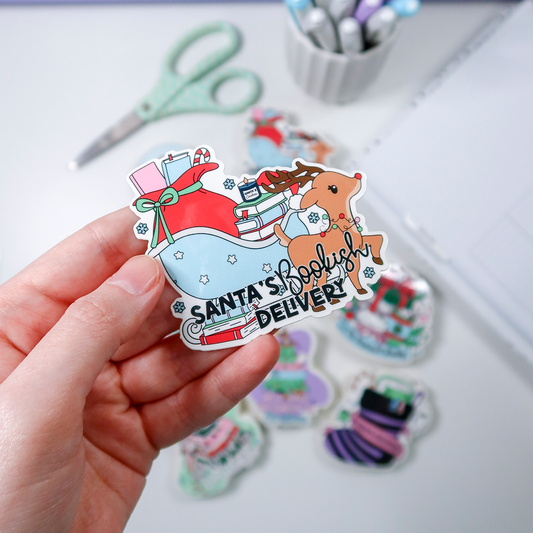 Santa's Bookish Delivery Vinyl Die Cut Sticker - SBDVS