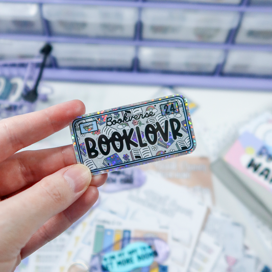 Book Lover License Plate Glitter Mini Vinyl Sticker - BLLMV