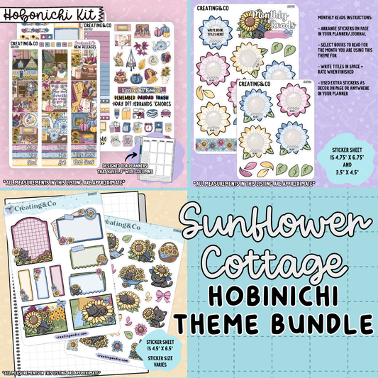 Sunflower Cottage Hobonichi Cousin Sticker Kit + Monthly Reads Bundle
