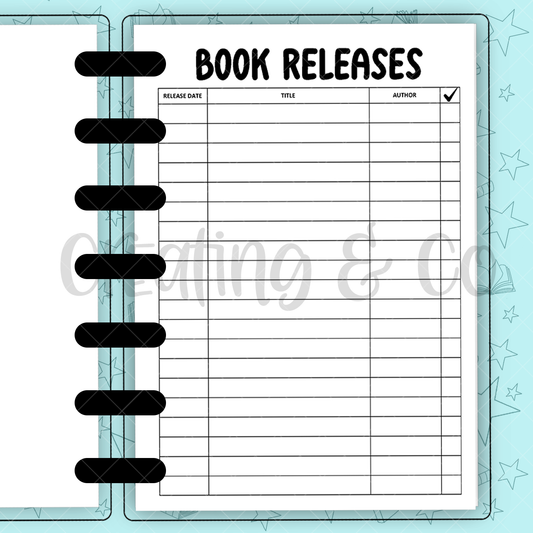 Book Releases Insert for Build Your Own Book Journal System - 2024 Fonts