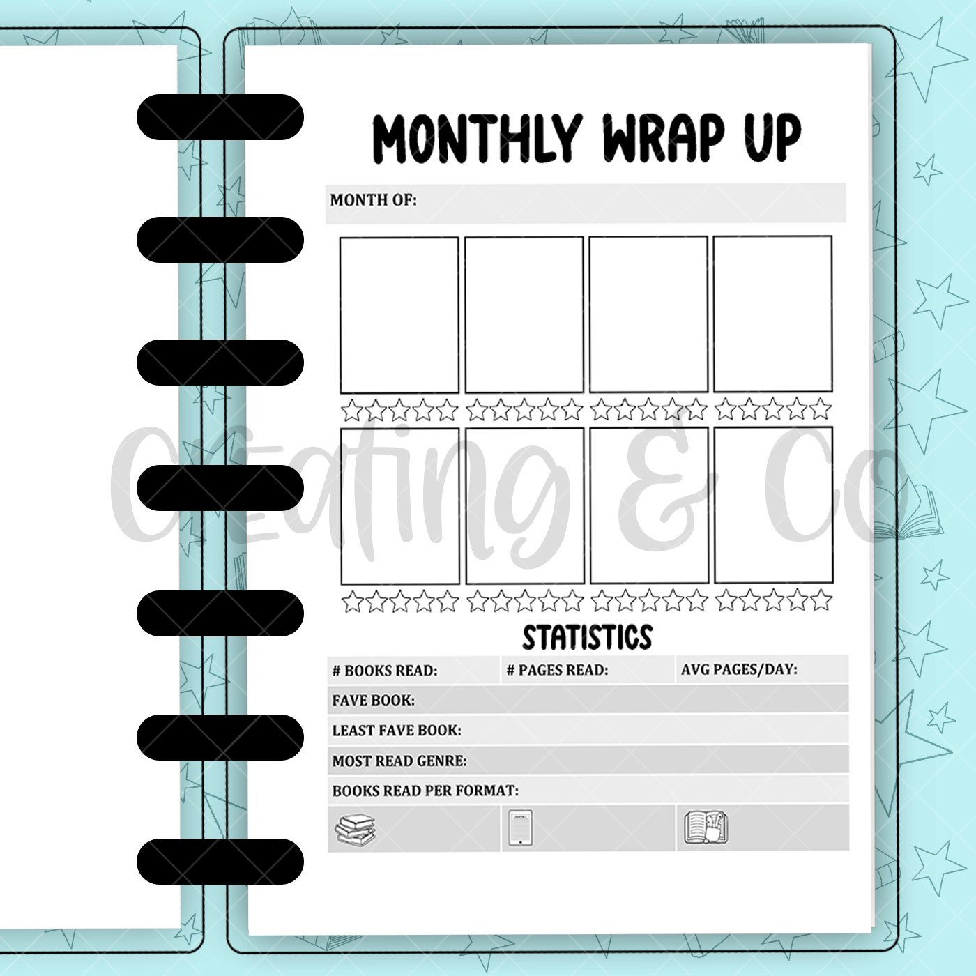 Monthly Reading Wrap Up Insert for Build Your Own Book Journal System