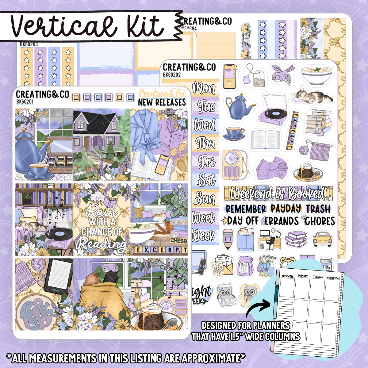 Lavender Rain Vertical Weekly Sticker Kit - xBK602