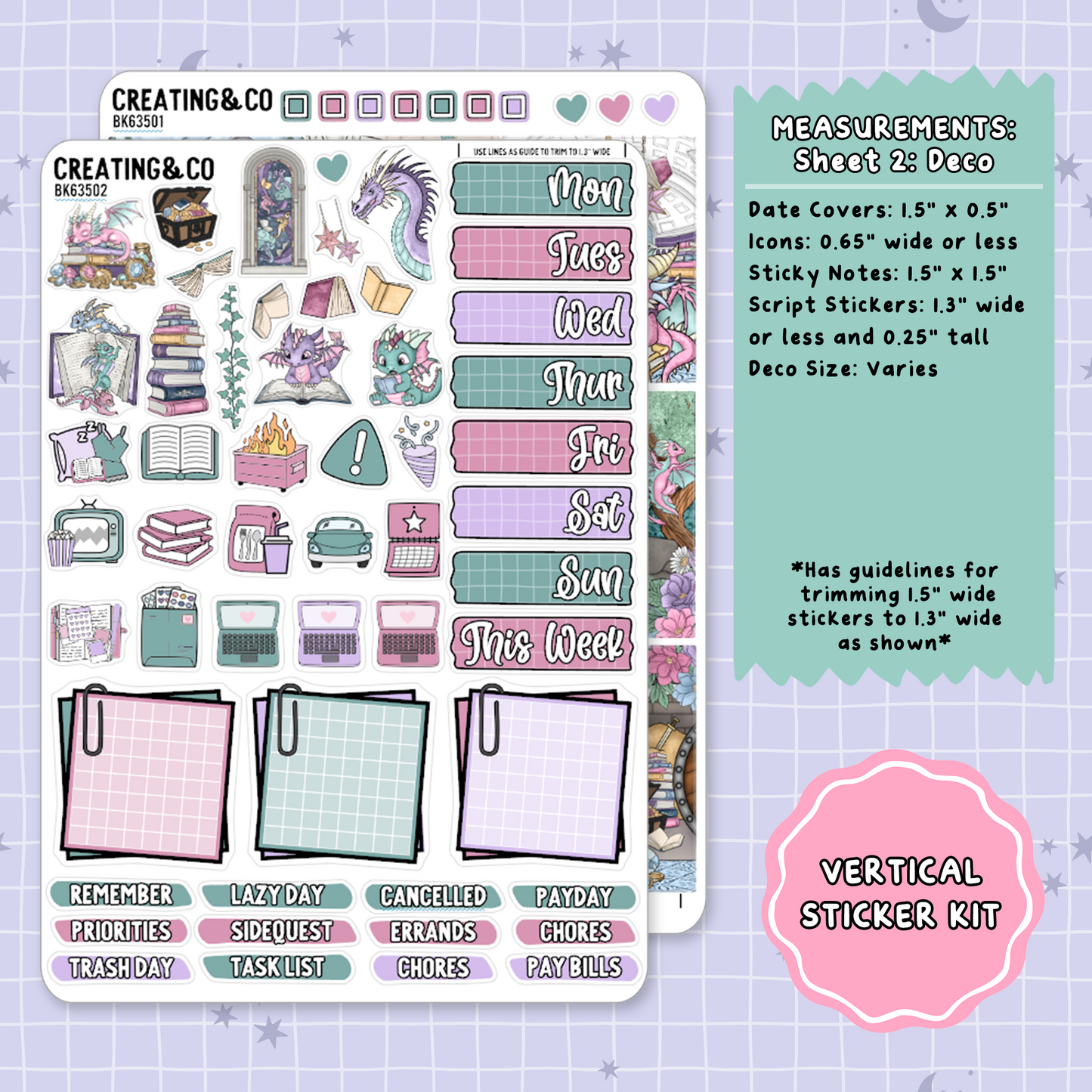 Chasing Dragons Vertical Weekly Planner Sticker Kit  - BK635