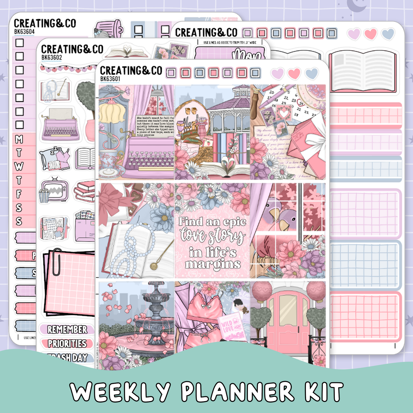 Love Story Vertical Weekly Planner Sticker Kit - BK636