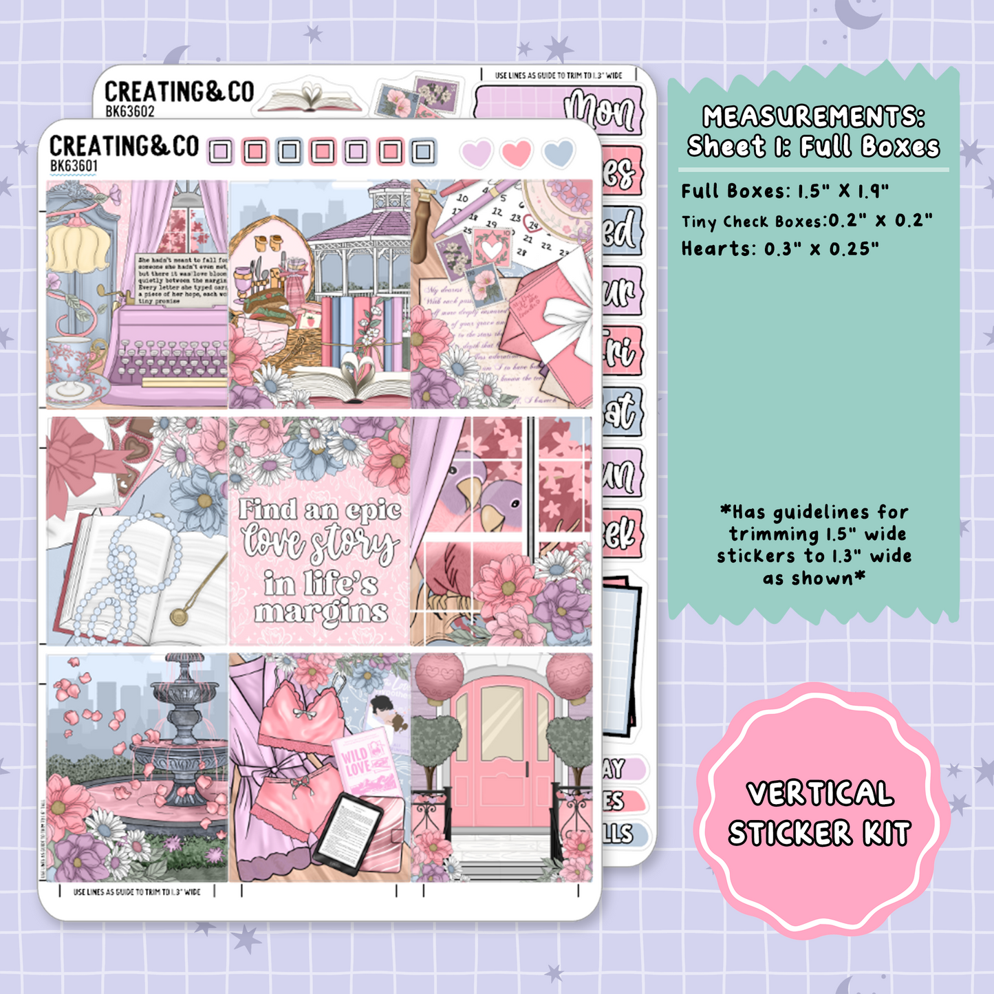 Love Story Vertical Weekly Planner Sticker Kit - BK636