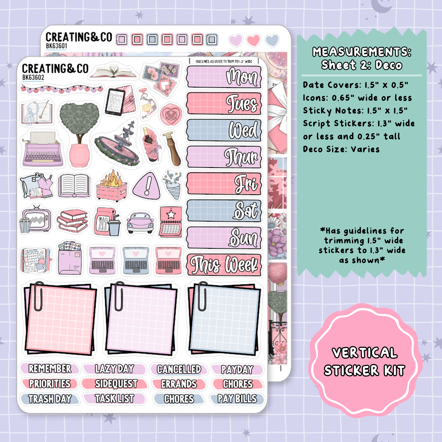 Love Story Vertical Weekly Planner Sticker Kit - BK636