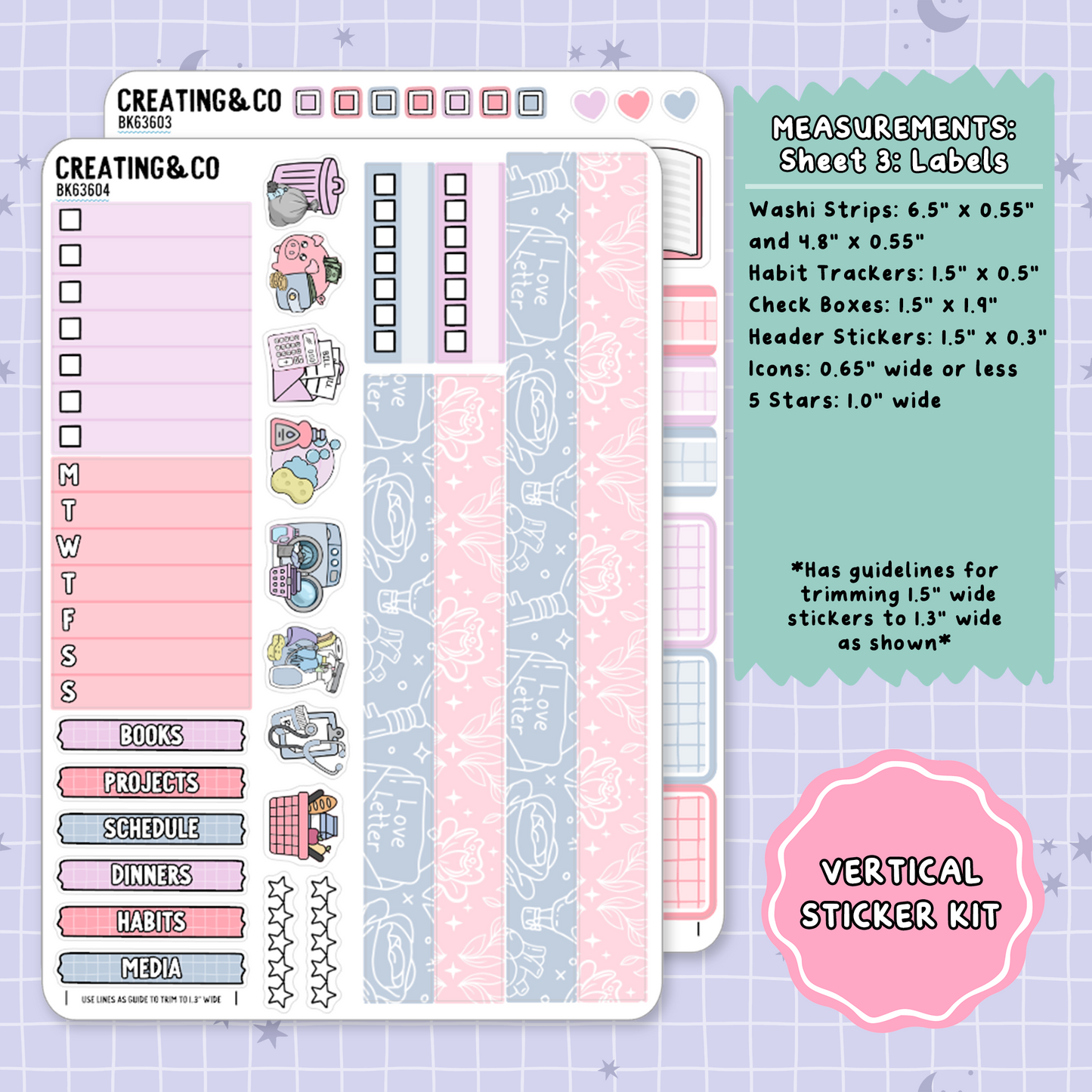 Love Story Vertical Weekly Planner Sticker Kit - BK636
