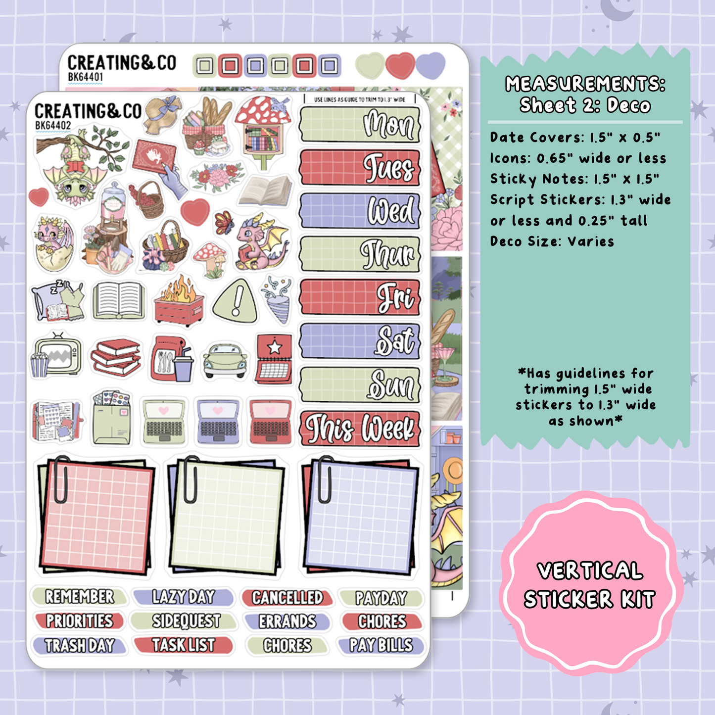 Floral Fables Spring Reading Challenge Vertical Weekly Planner Sticker Kit  - BK644