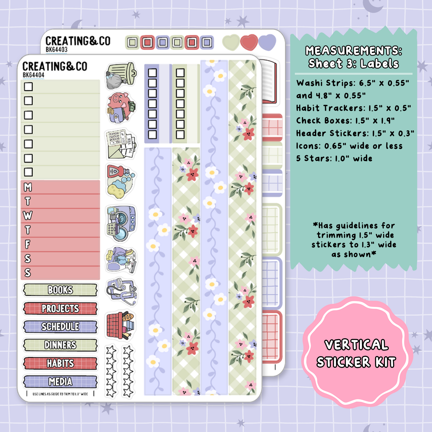 Floral Fables Spring Reading Challenge Vertical Weekly Planner Sticker Kit  - BK644