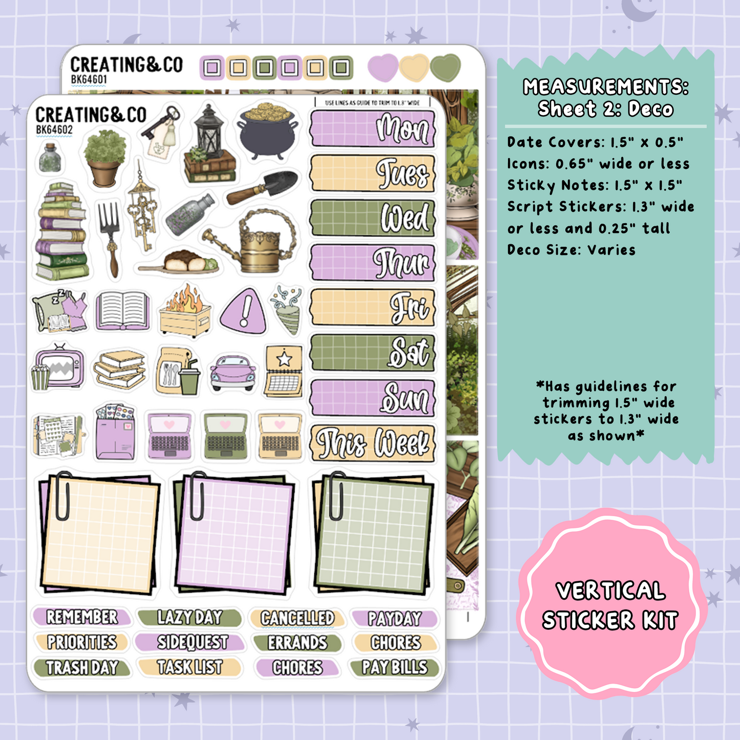 Fantasy & Folklore Witchy Vertical Weekly Planner Sticker Kit  - BK646