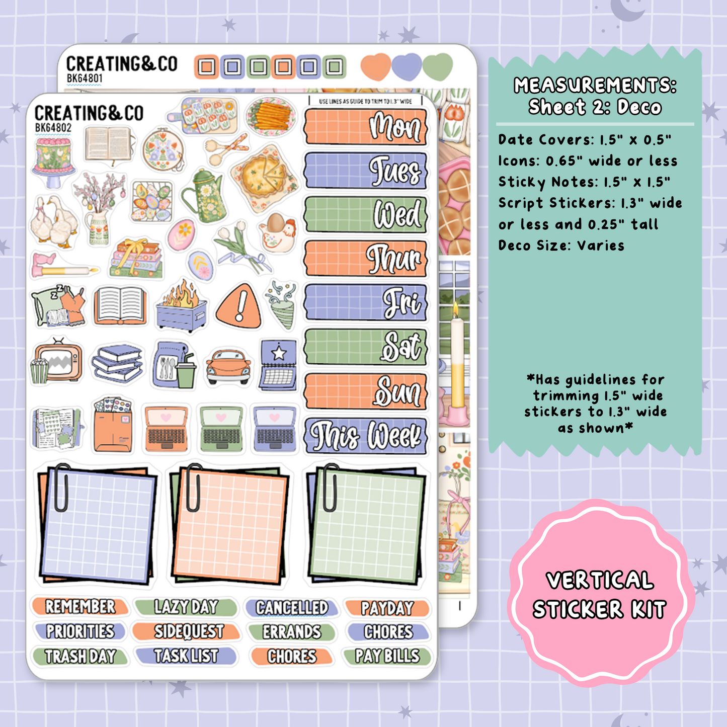Wildflower Cottage Vertical Weekly Planner Sticker Kit  - BK648