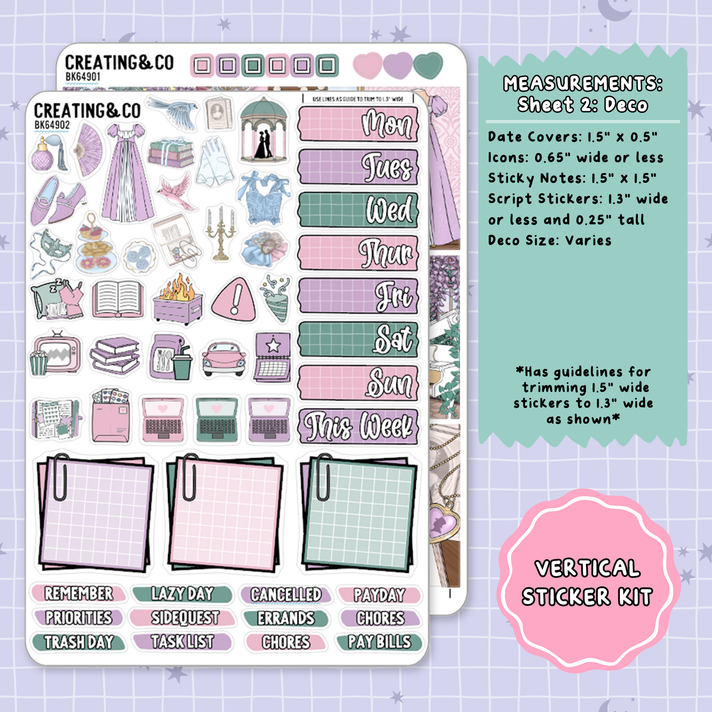 Scandals of the Heart Regency Vertical Weekly Planner Sticker Kit  - BK649