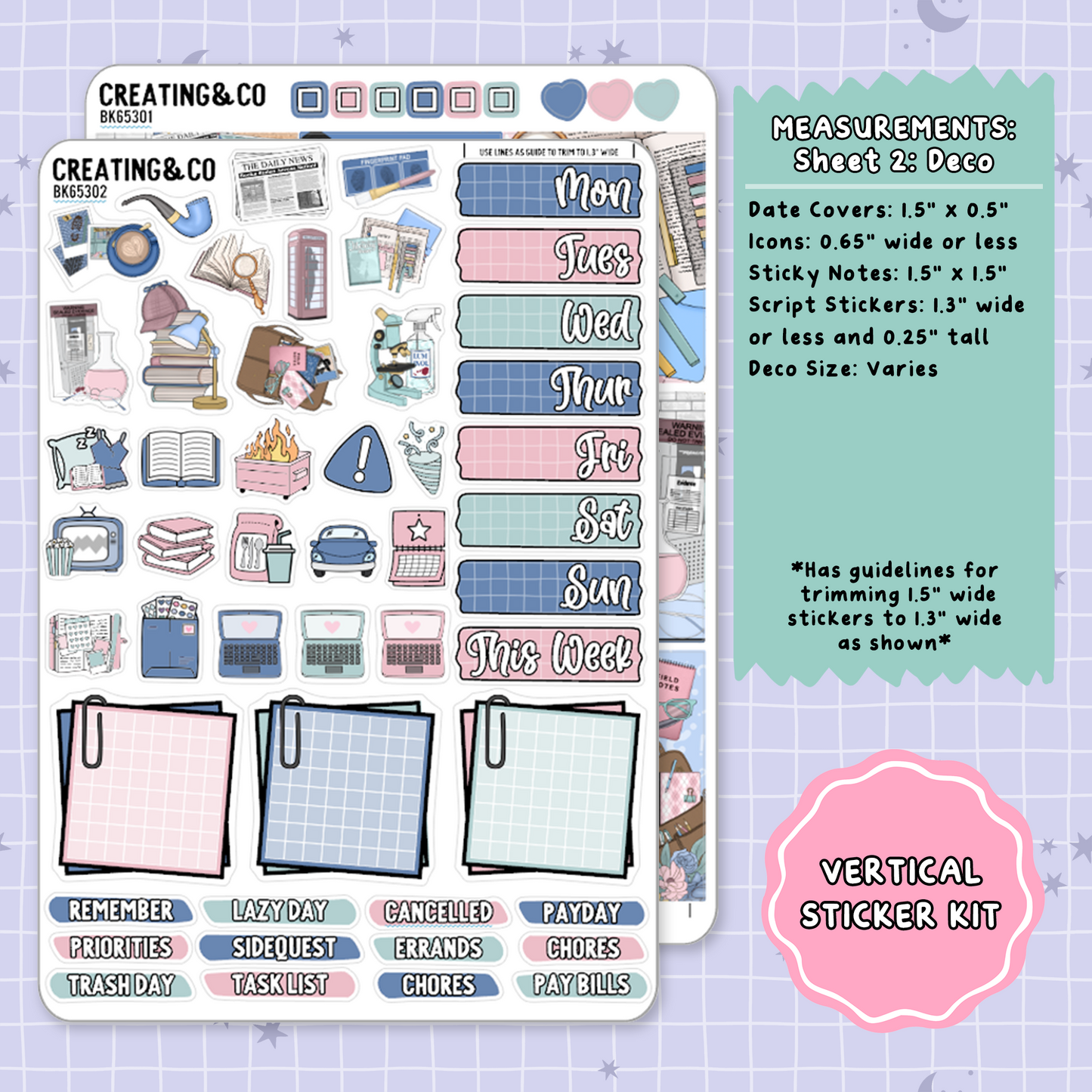 Marginal Clues Mystery Vertical Weekly Planner Sticker Kit  - BK653