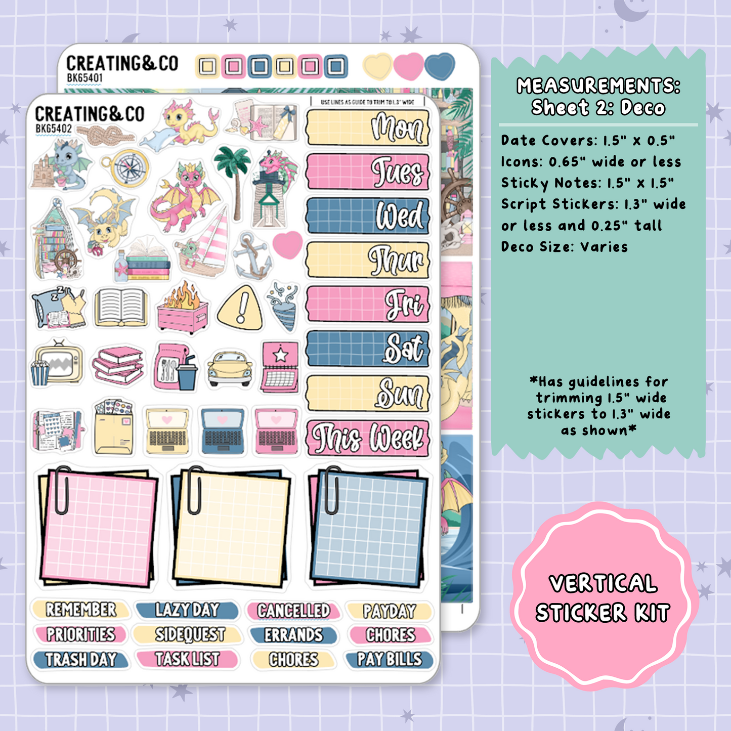 Dragon Isle Summer Reading Challenge Vertical Weekly Planner Sticker Kit  - BK654