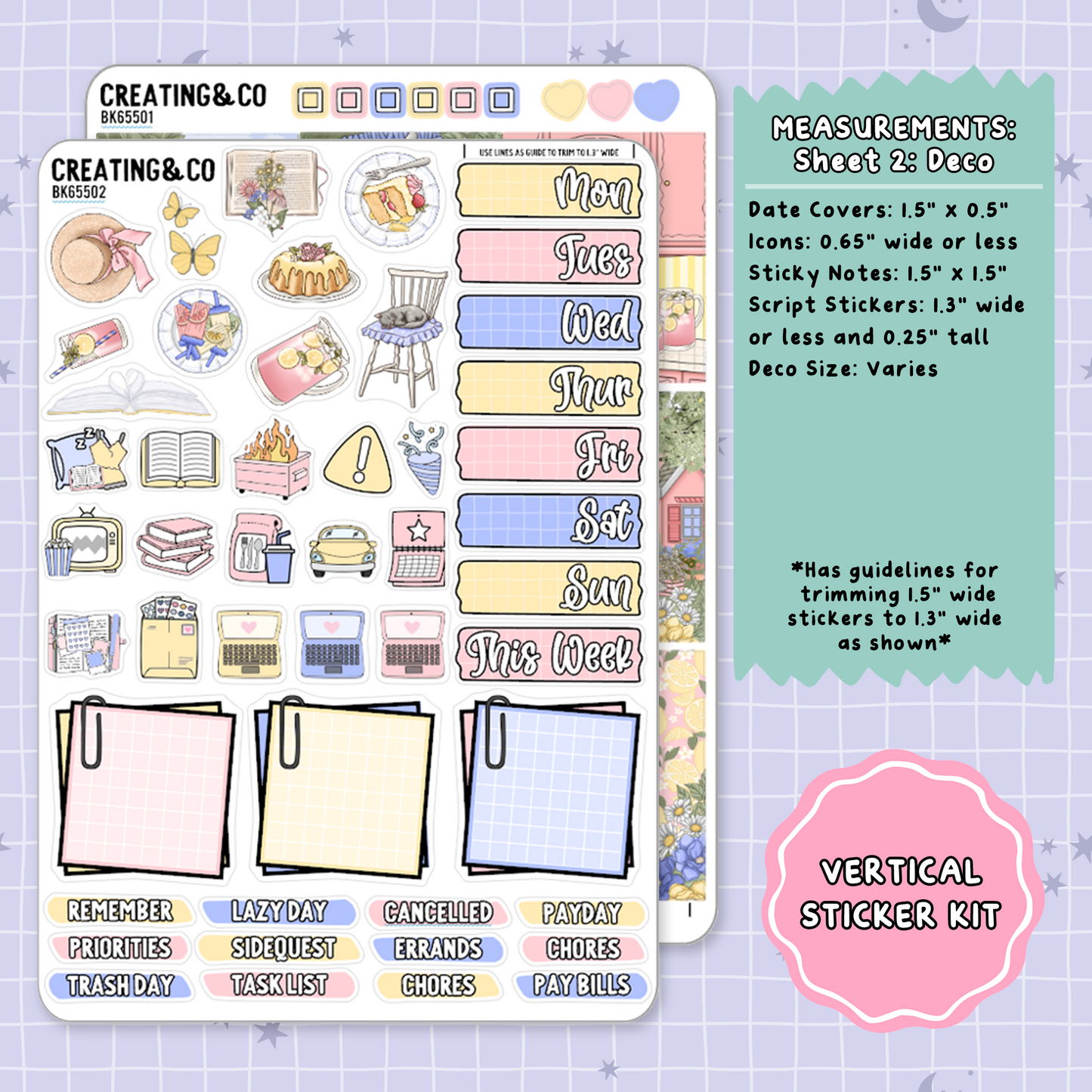 Pink Lemonade Vertical Weekly Planner Sticker Kit  - BK655