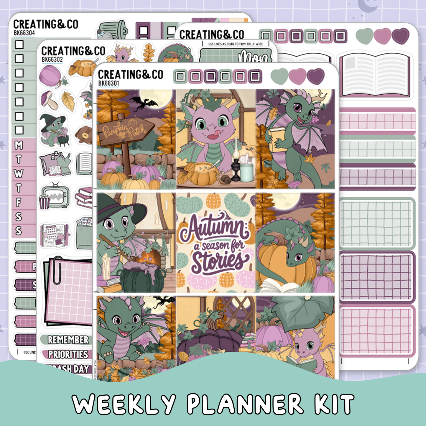 Dragon Harvest Autumn Reading Challenge Vertical Weekly Planner Sticker Kit  - BK663